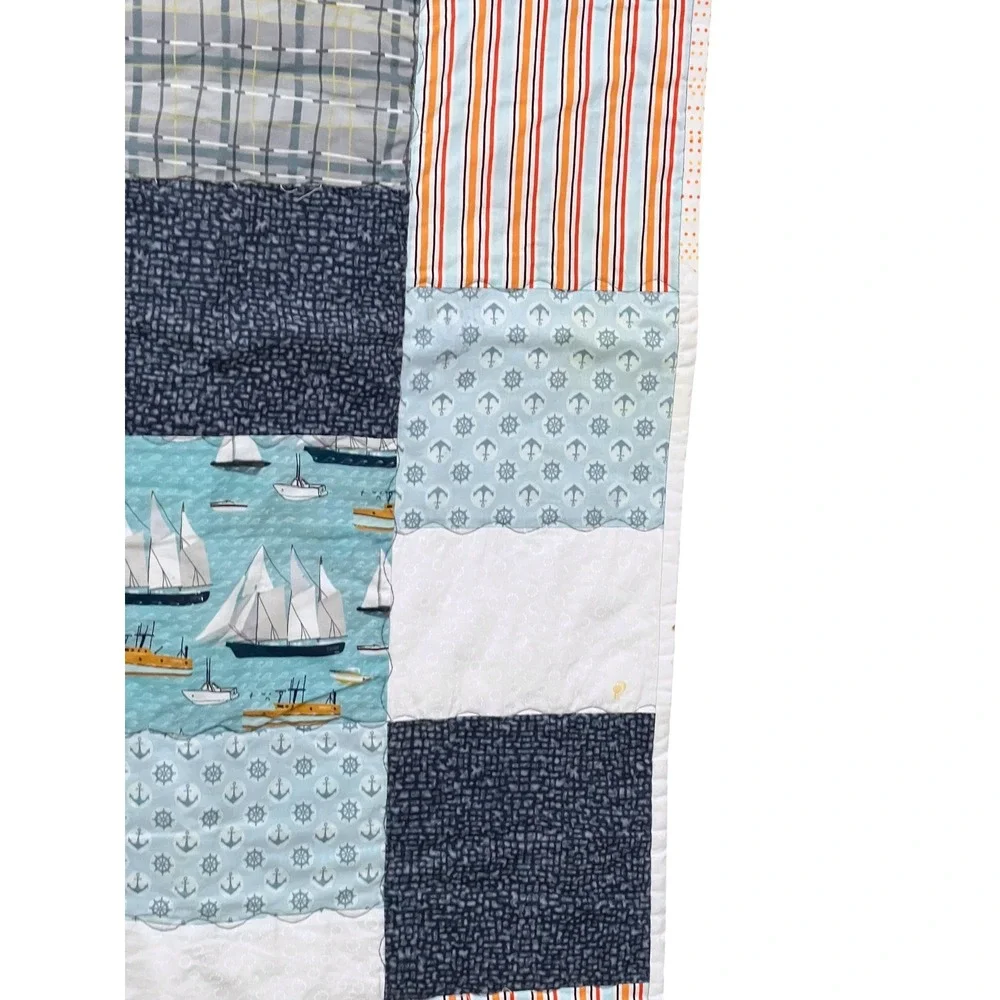Handmade Nautical Sailboat Quilt Blue Coastal Patchwork 44x36